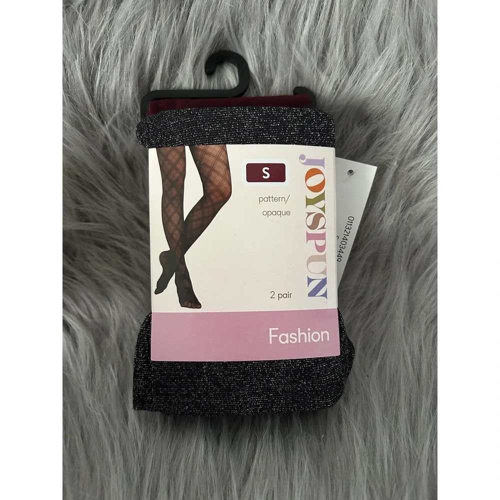 Joyspun Tights Womens‎ Size Small Black Shimmer And Crushed Plum Opaque Bottoms
